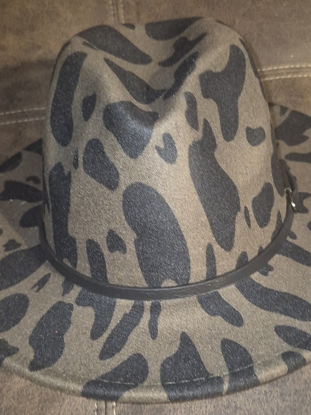 Leopard-Print Wide Brim Fedora Hat - Unbranded